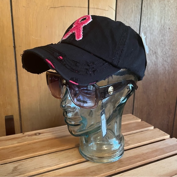 Black Breast Cancer Awareness Pink Ribbon Cap - Picture 8 of 11